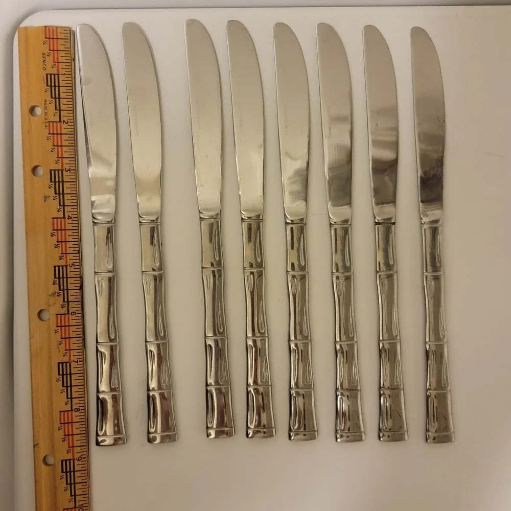Sunshine Exotica Bamboo Stainless Steel Set Of 8 Butter Knives 8 3/4 MCM Korea‎